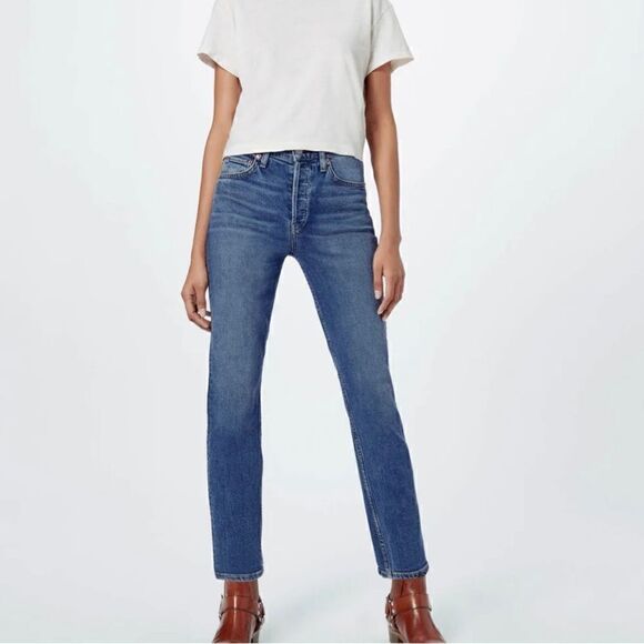 Re/done Originals High Rise Ankle Crop Stretch Jeans - Picture 1 of 7
